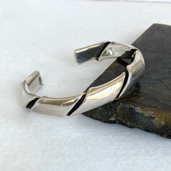 Sterling Silver 925 Heavy Chunky Oval Twisted Cuff Bracelet Sz 6.5" 33g - Picture 4 of 16